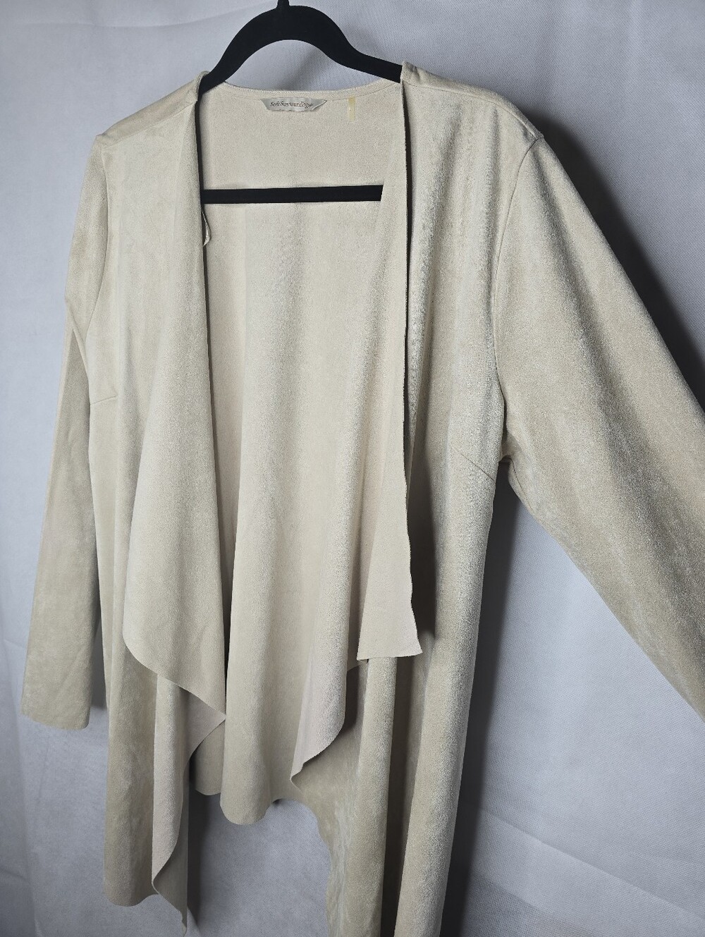NWT Soft Surroundings Shape Drape Cardigan Beige Faux Suede Open Front Jacket L